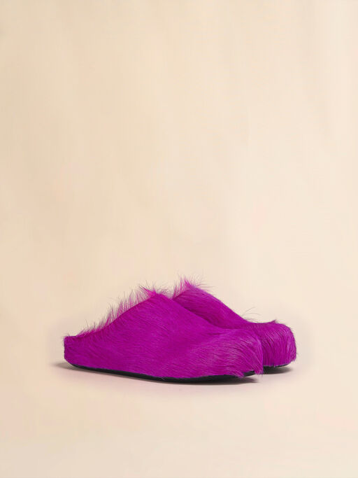 Fuchsia long-hair calfskin Fussbett sabot - Clogs