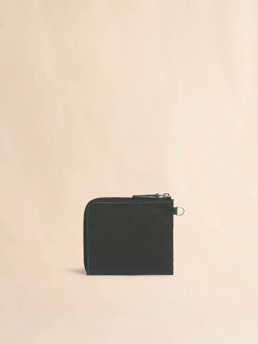 ブラック レザー製ラウンドファスナーウォレット、コントラストステッチ入り, Image 3