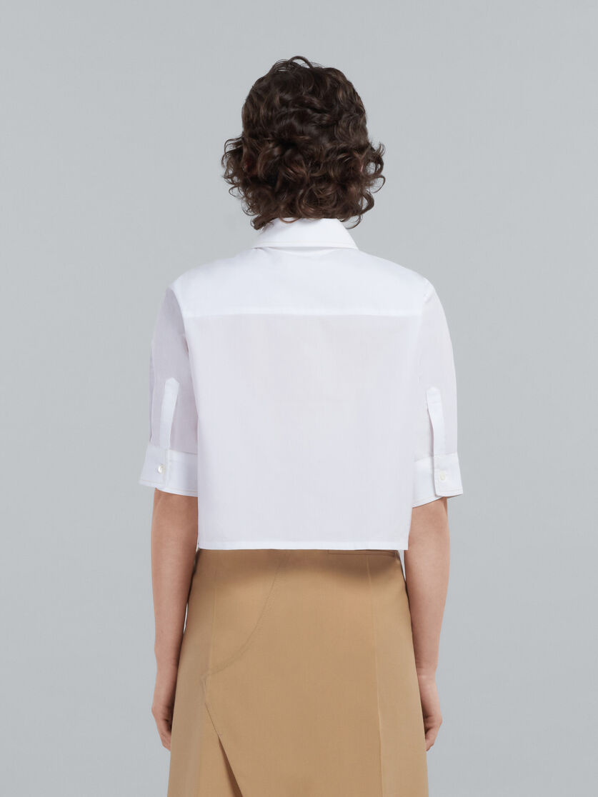 Camicia cropped in popeline bianco con logo ricamato - Camicie - Image 3