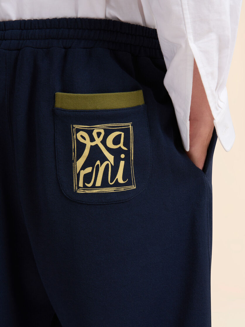 Deep blue cotton sweatpants with Marni Frame logo, Image 4