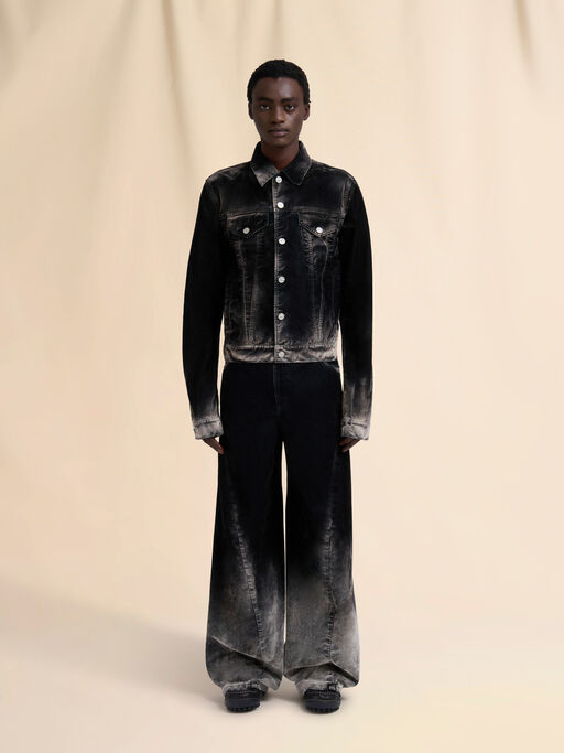 Black flocked denim  trucker jacket - Jackets