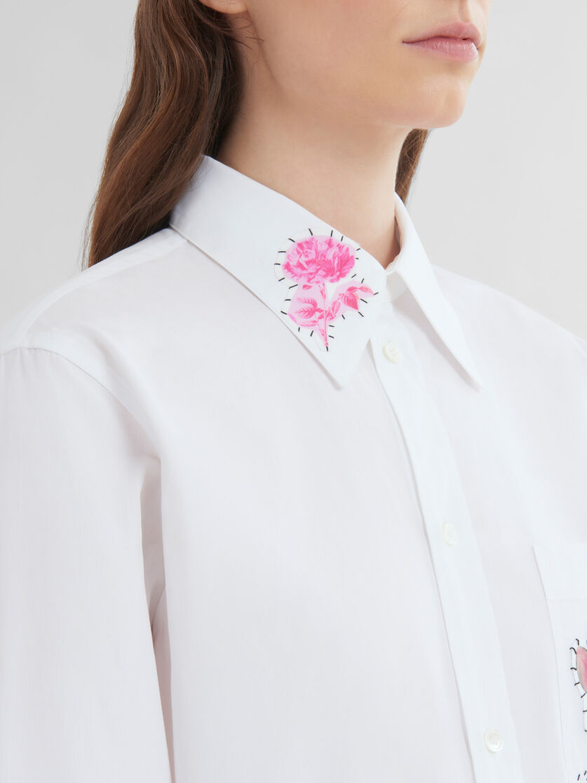 White organic poplin shirt with flower patches - Shirts - Image 5