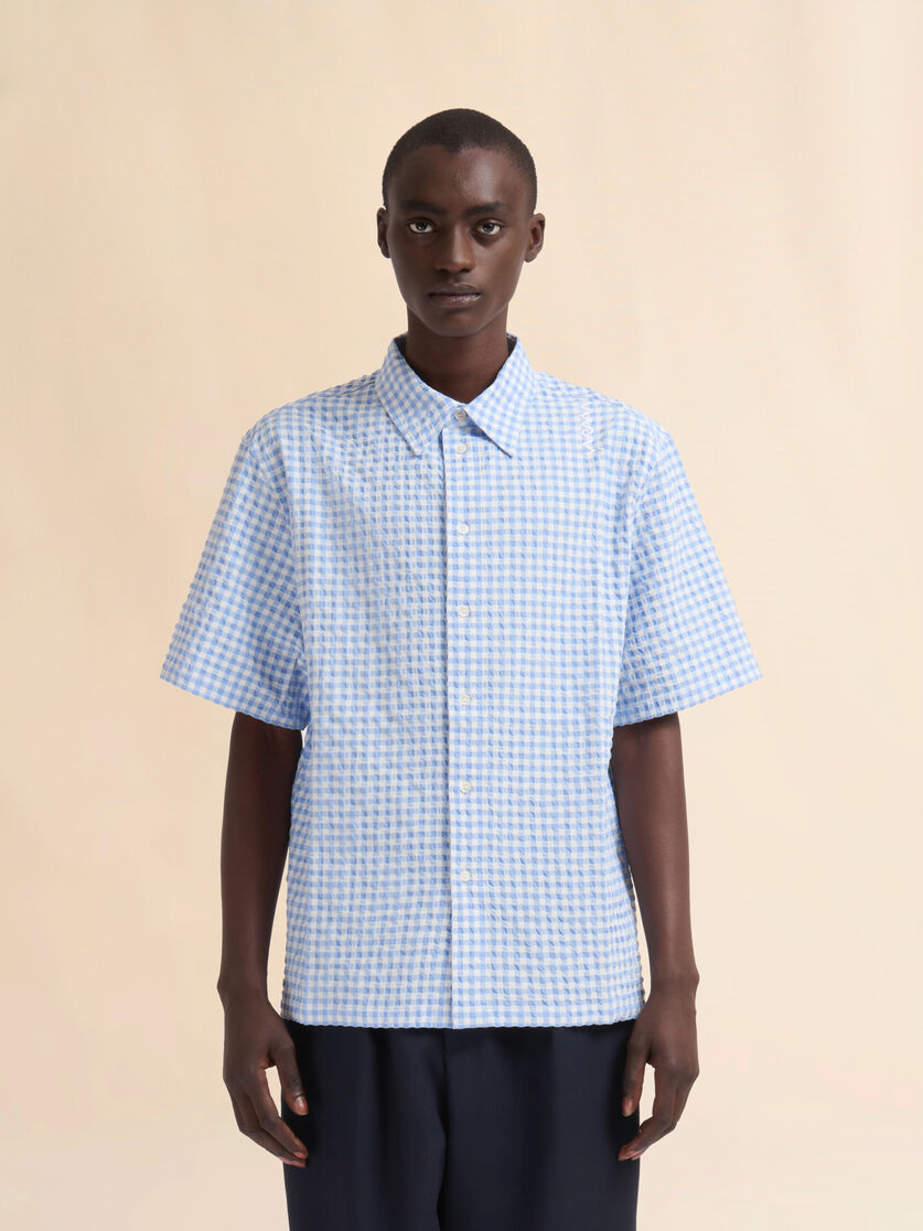 Light blue and white seersucker checked shirt - Shirts - Image 2