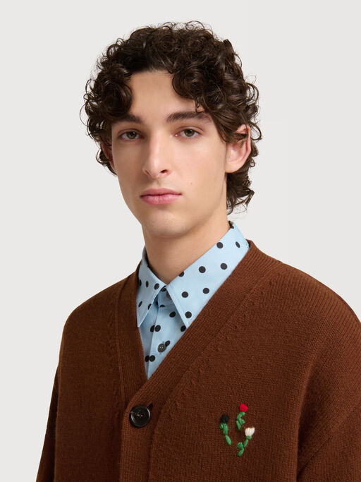 Brown wool-cashmere cardigan with flower embroidery - Pullovers