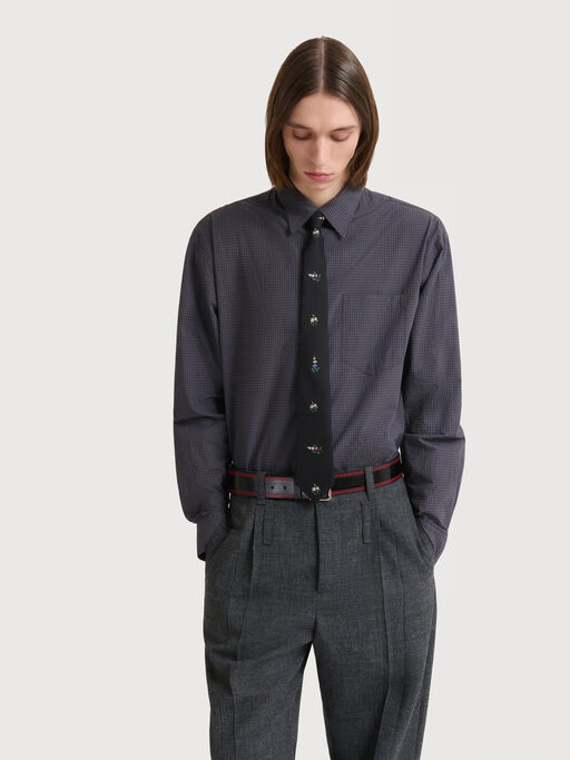 Deep grey checked poplin shirt - Shirts