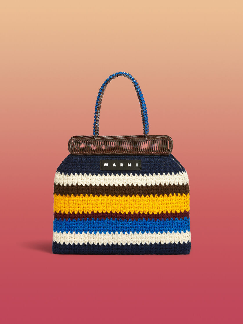 MARNI MARKET bag in multicolour pink crochet wool - Shopping Bags - Image 1