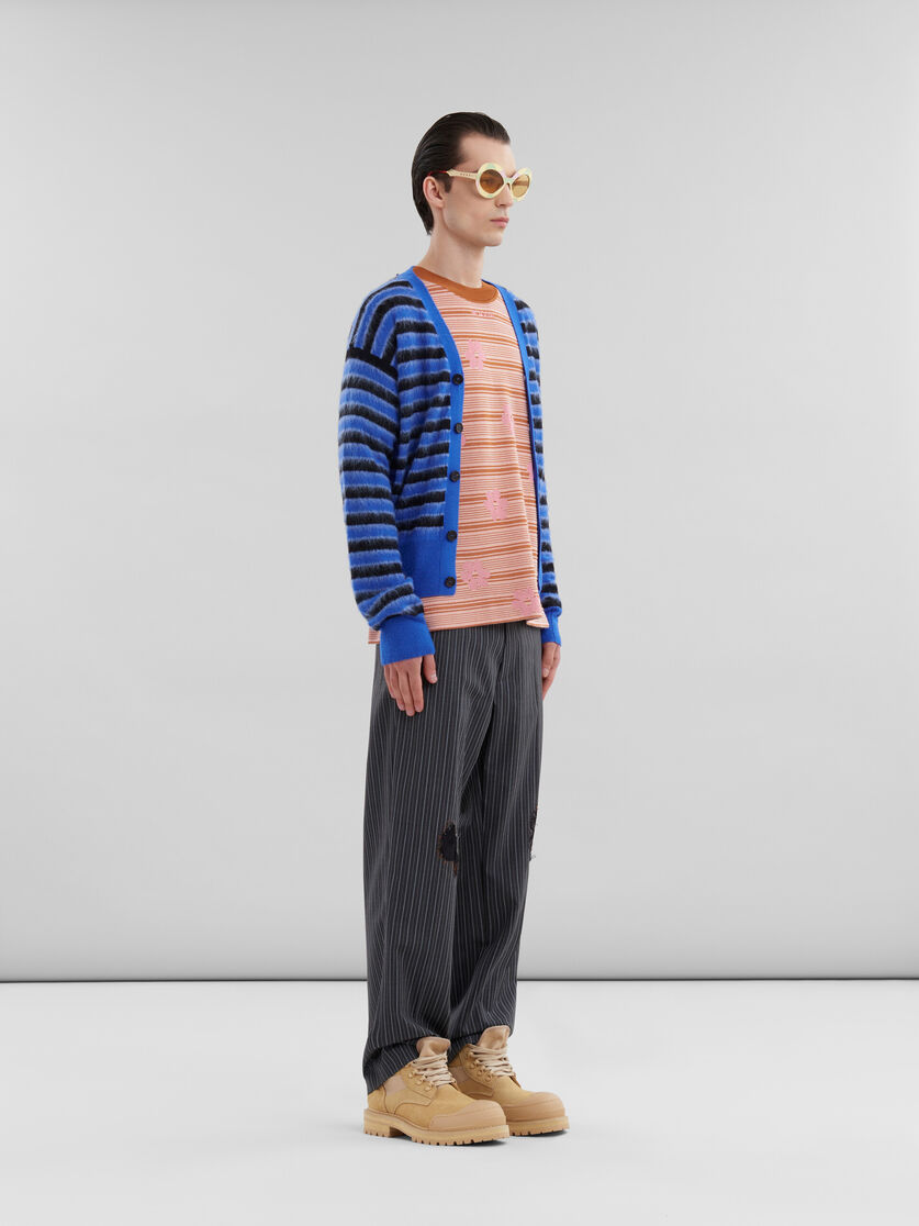 Pink cotton-viscose striped knit T-shirt with floral motif | Marni