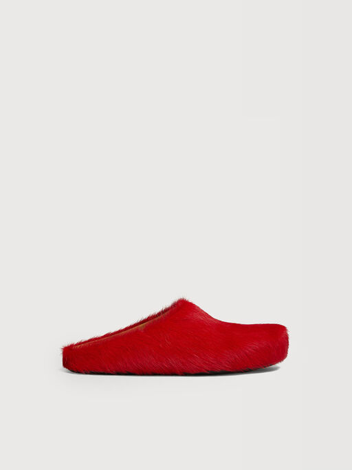 Red long hair calfskin Fussbett sabot - Clogs