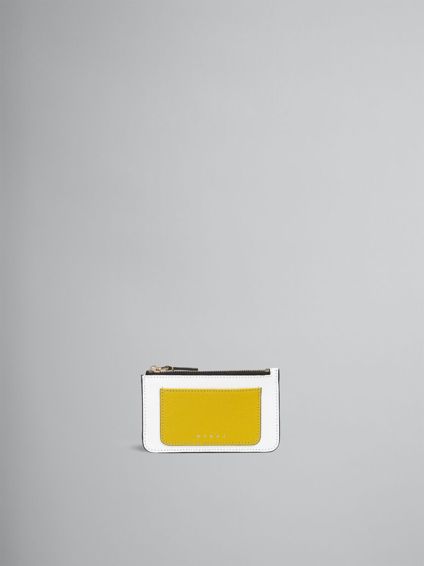 Porte-cartes en cuir saffiano vert et blanc ton sur ton - Portefeuilles - Image 1