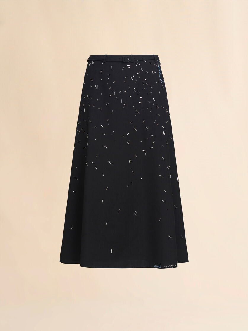 Black wool skirt with embroidered bead detail - Skirts - Image 1
