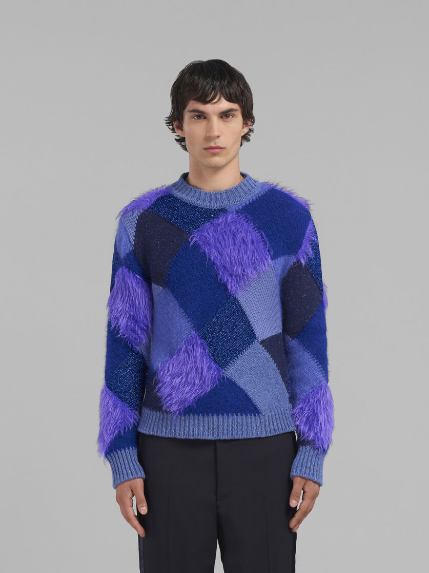 Pullover in maglia blu con rombi intarsiati - Pullover - Image 2