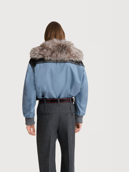 Grey nylon half-zip jacket with fur collar - Jackets