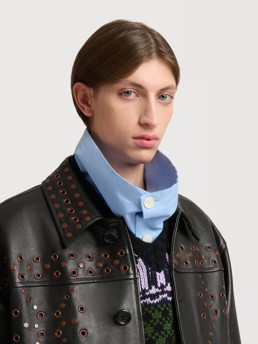 Black leather jacket with studded front - Jackets