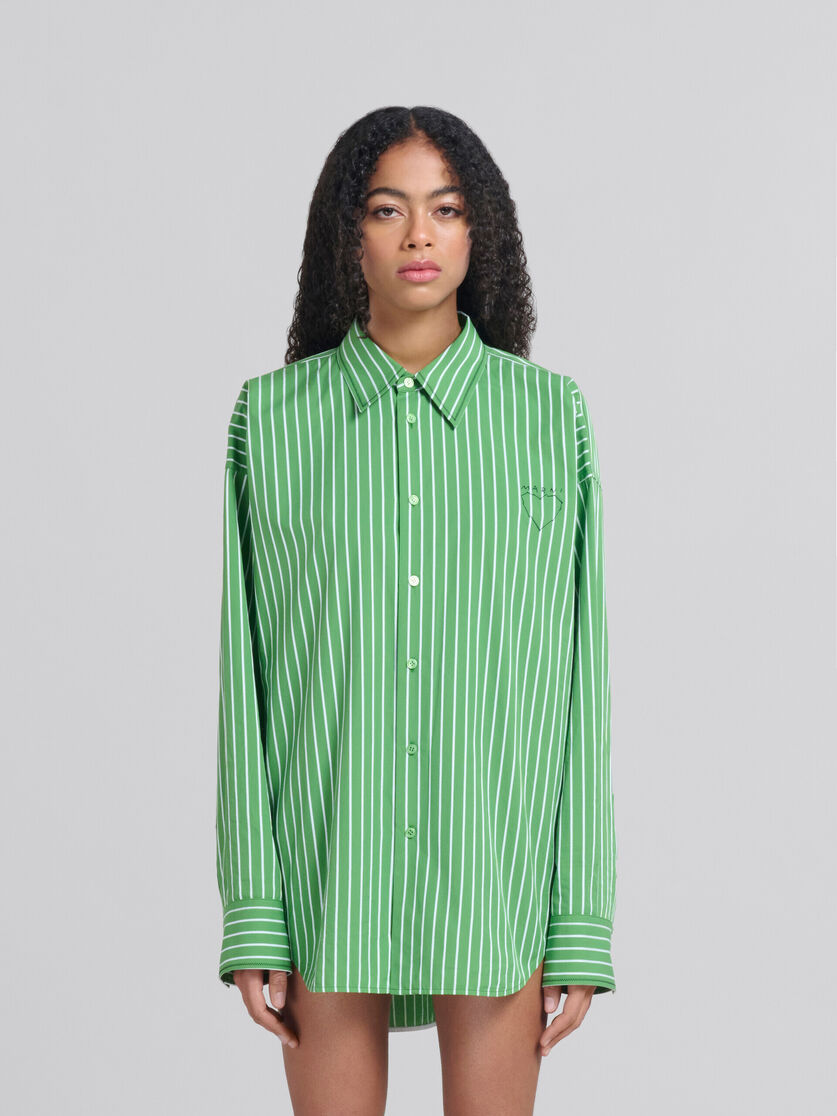 Green striped organic poplin shirt with Marni mending | Marni
