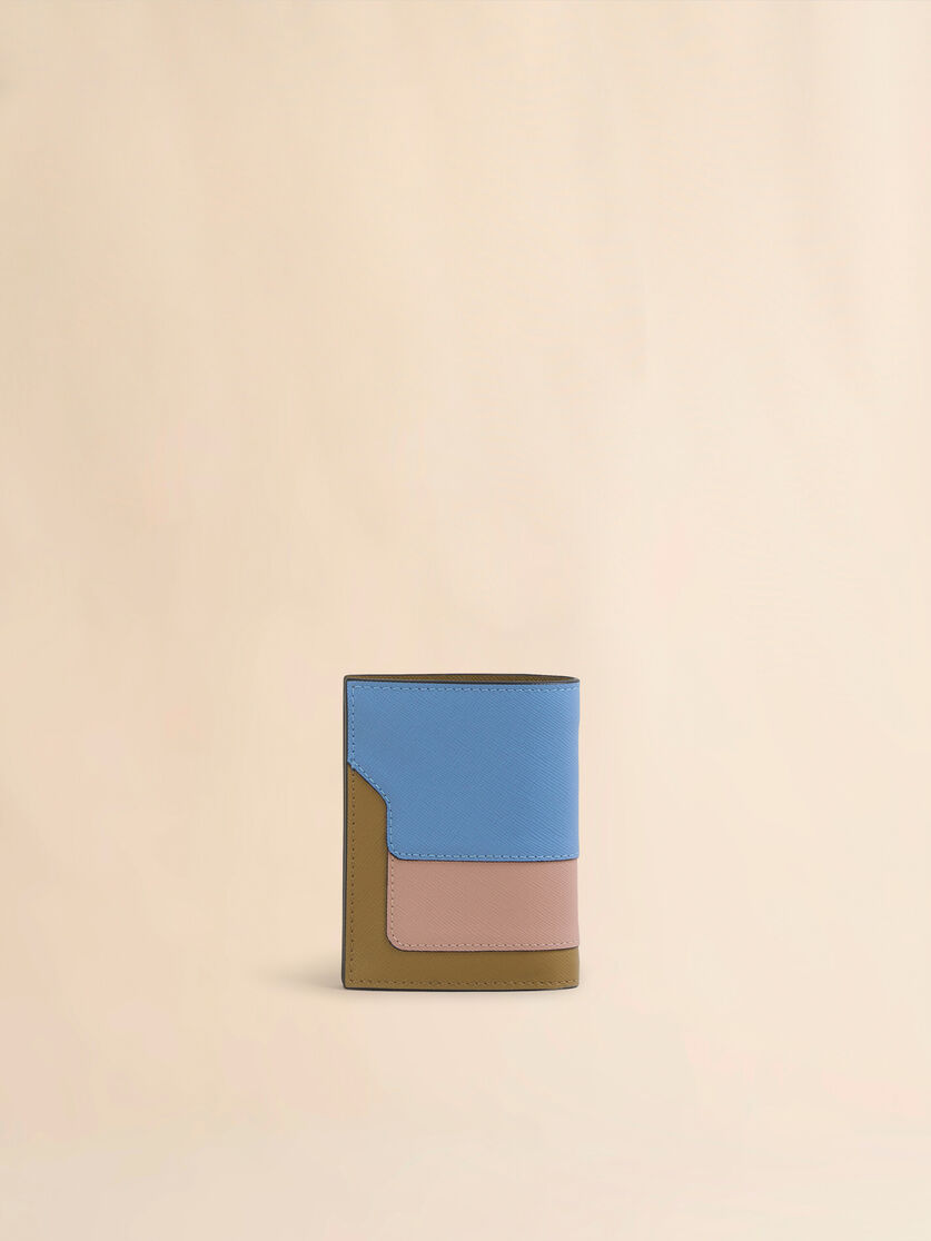 Blue white and brown saffiano leather bi-fold wallet - Wallets - Image 3