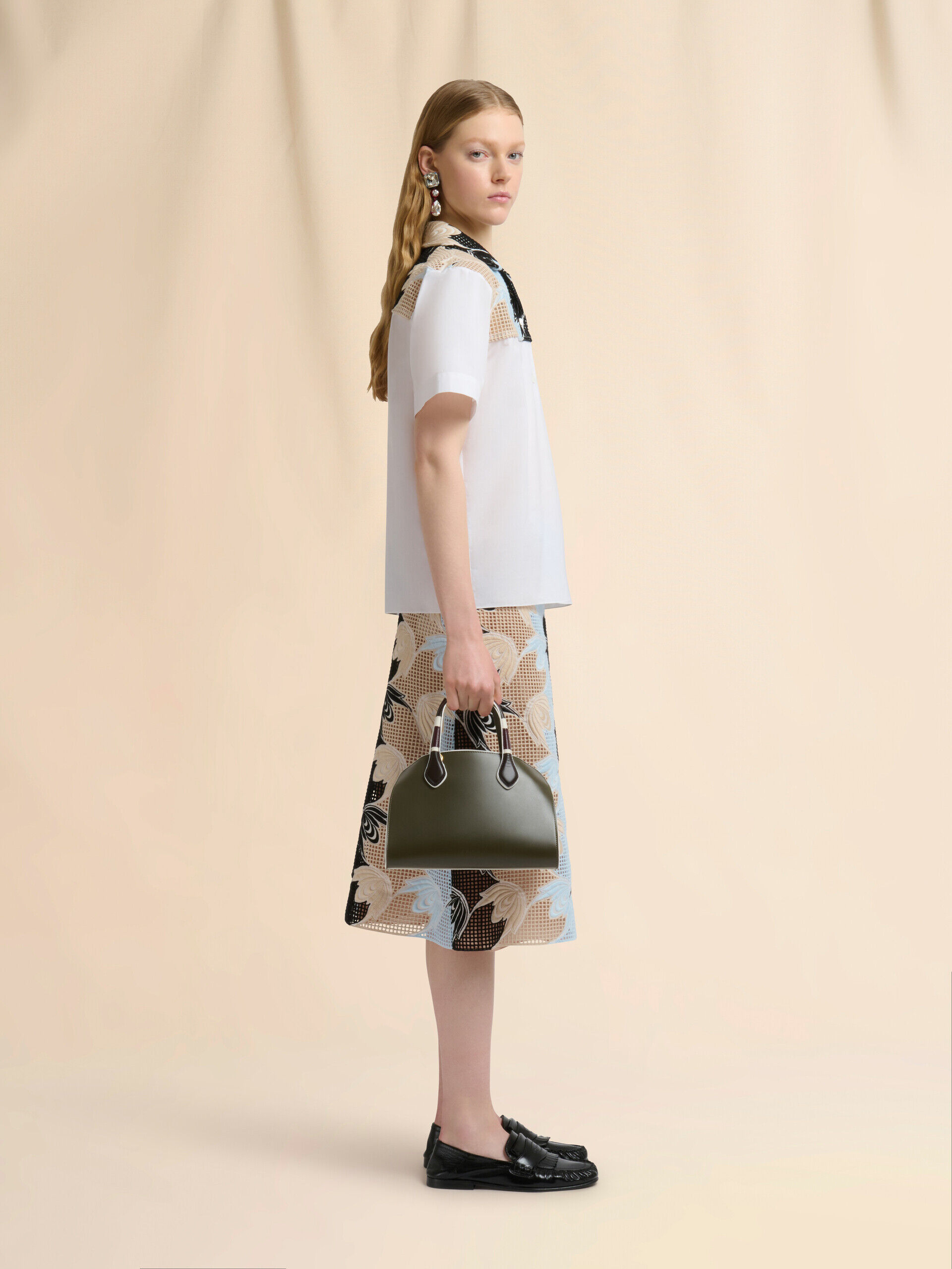 グリーン レザー製Overlapスモールハンドバッグ | Marni