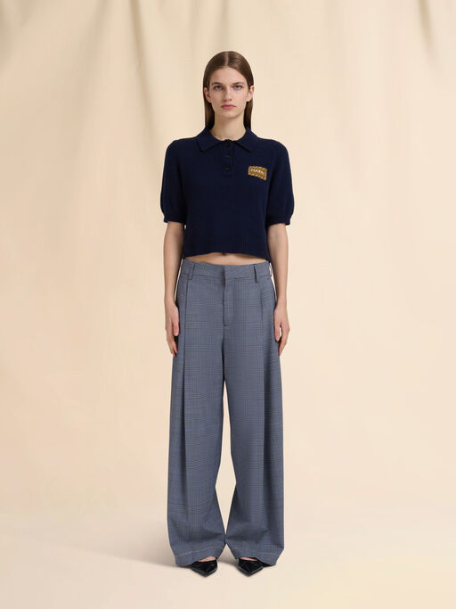 Blue wool trousers with Prince of Wales check - Pants