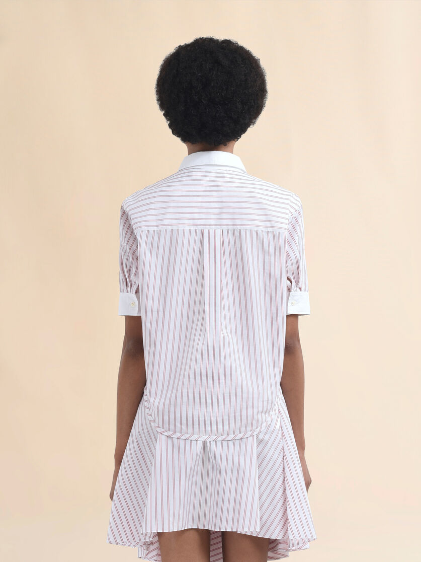 Short sleeved red and white striped cotton poplin shirt - Shirts - Image 3