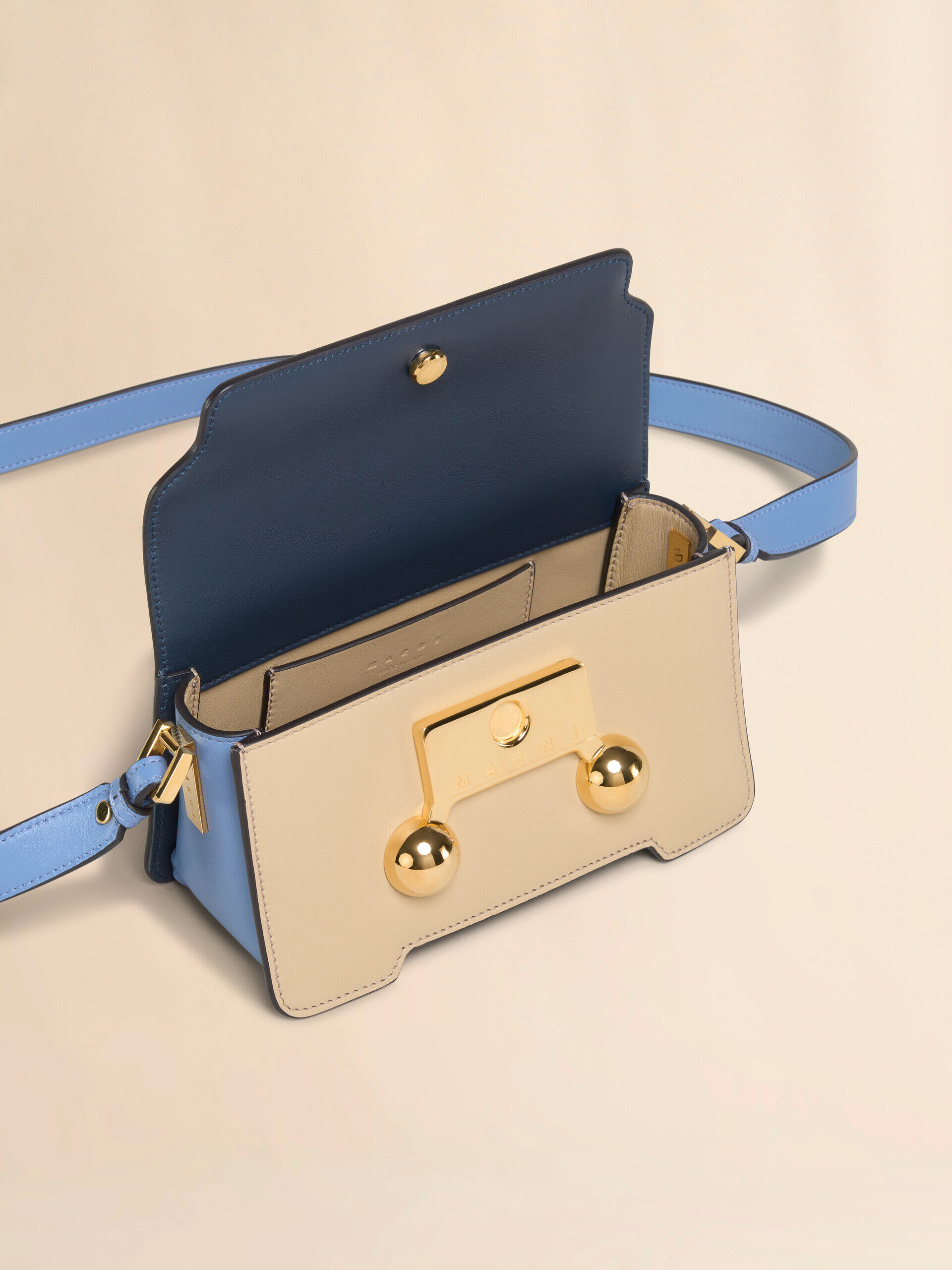 Blue, beige and light blue leather Trunkaroo Mini shoulder
