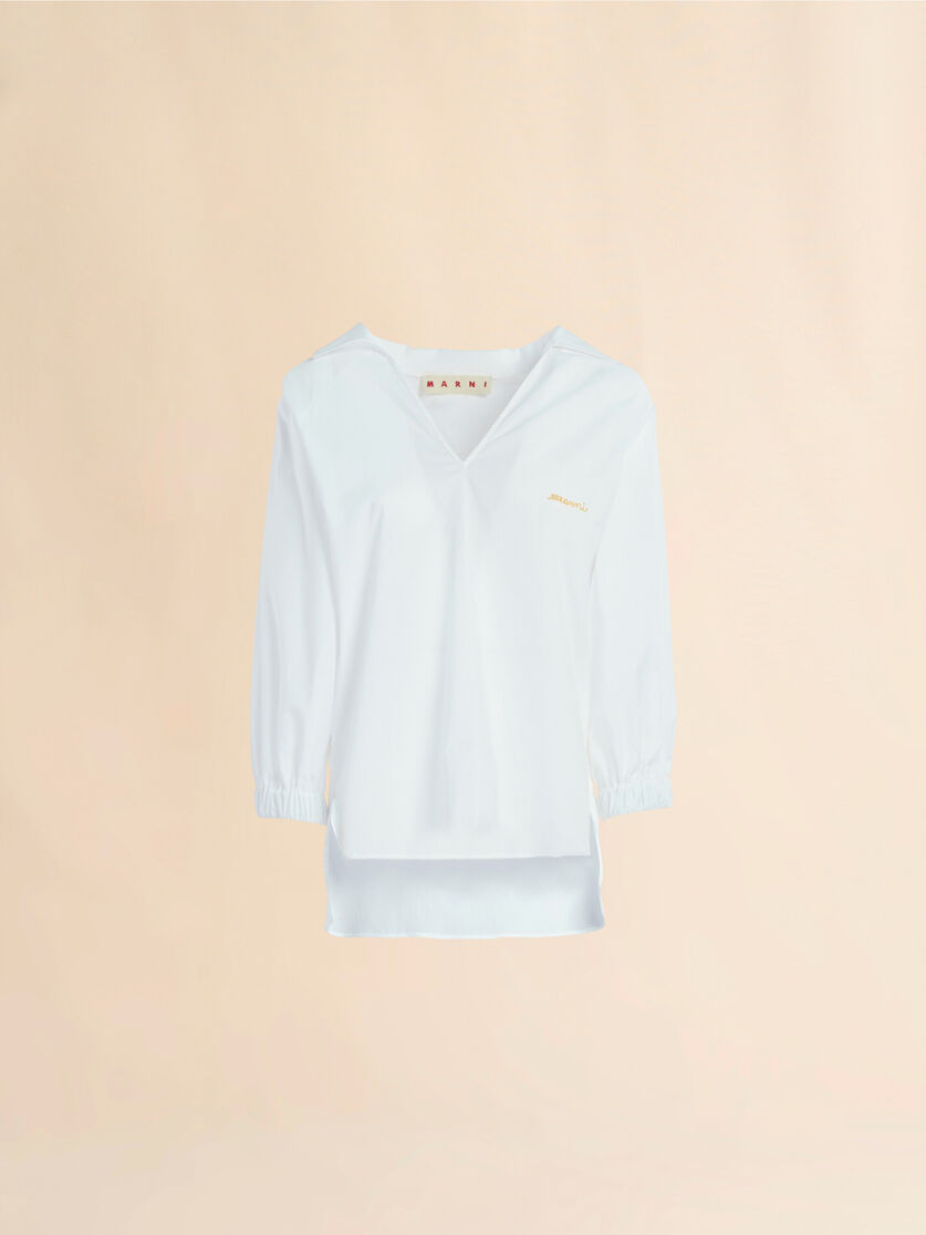Square-neck top in white organic poplin - Shirts - Image 1