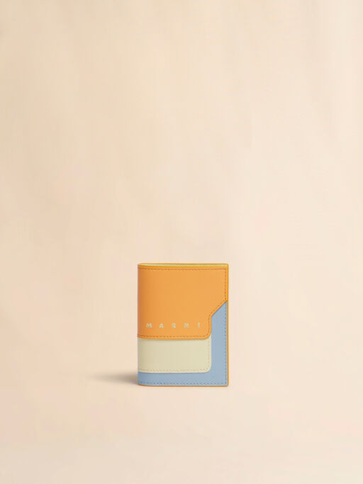 オレンジ、クリーム＆ブルー サフィアーノレザー製二つ折りウォレット - 財布