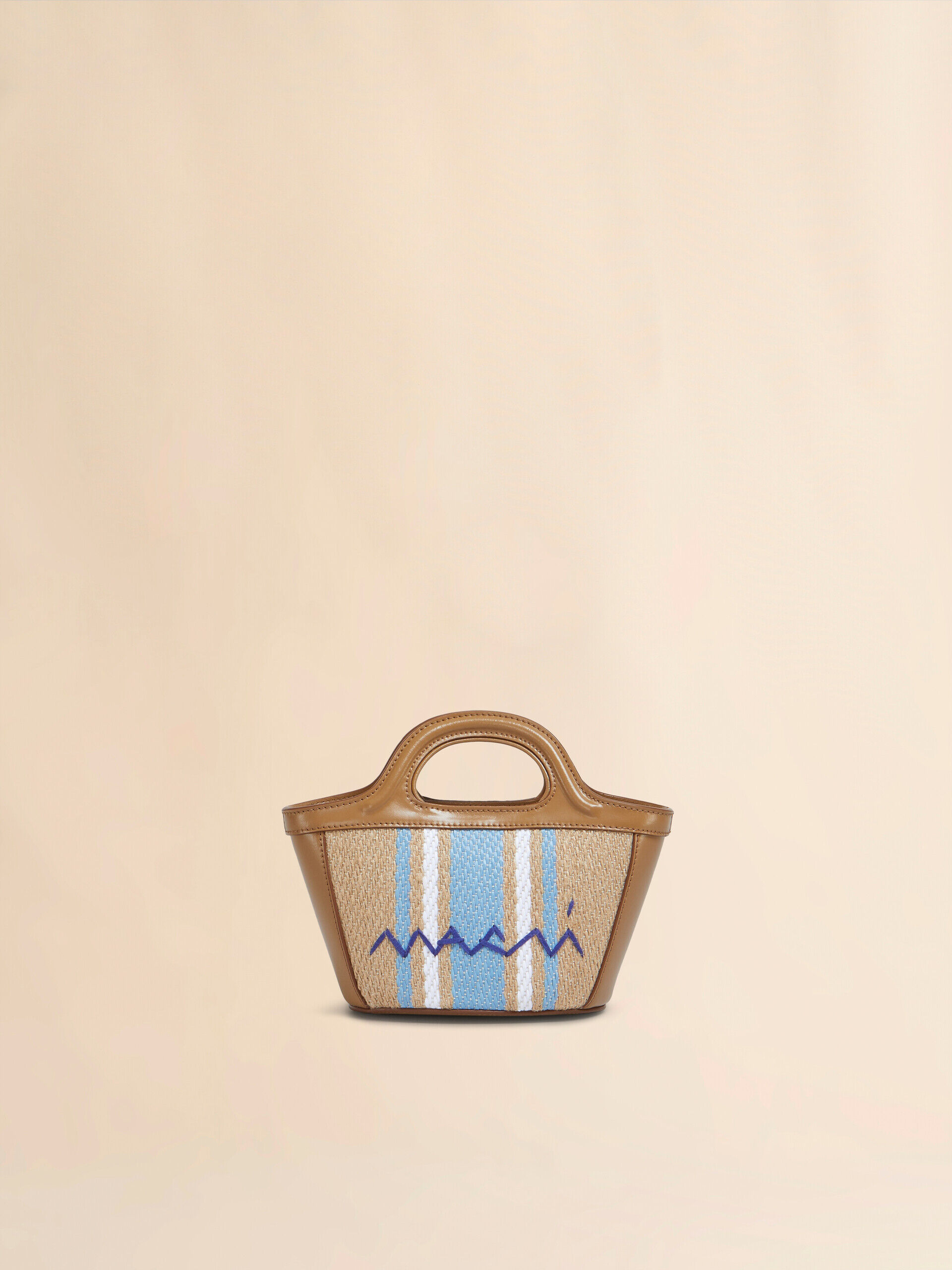 MARNI ブラック TROPICALIA BASKET BAG SMALL Tropicalia Small Bag in black leather and raffia-effect