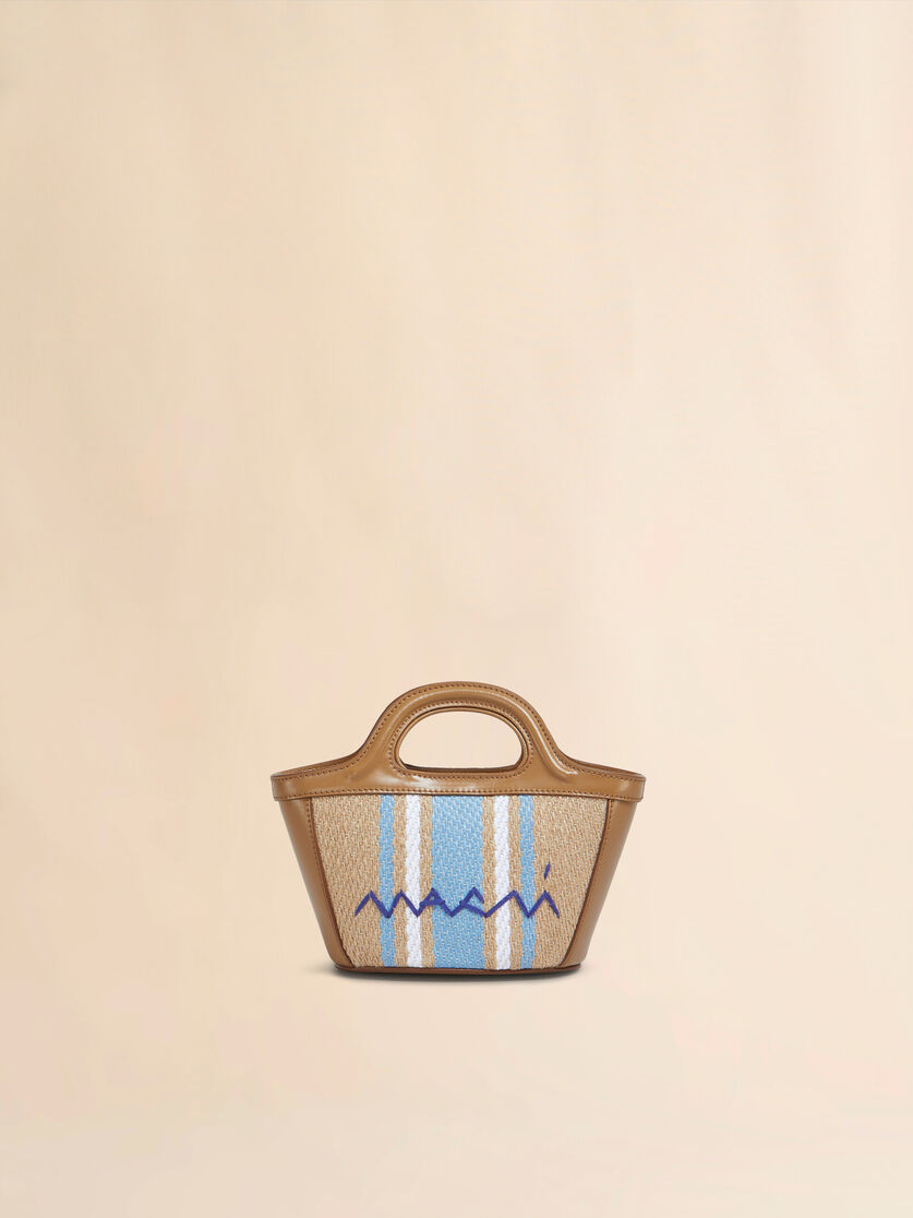 Tropicalia Micro Bag in brown leather and raffia-effect fabric - Handbags - Image 1
