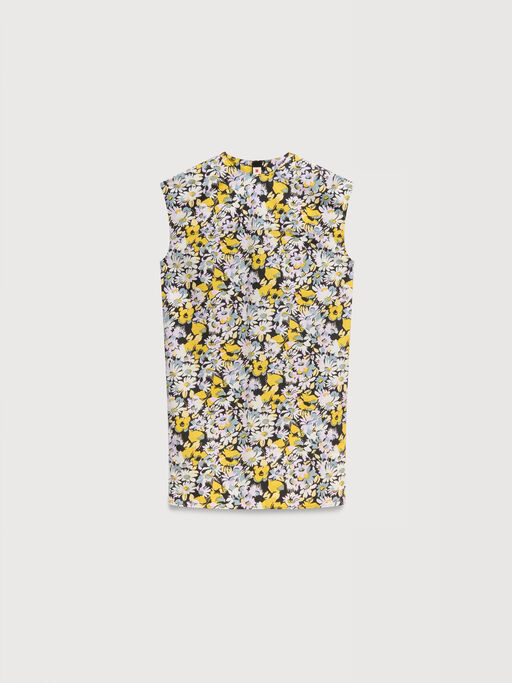 Yellow and black poplin dress with Pop Flowers print - Dresses