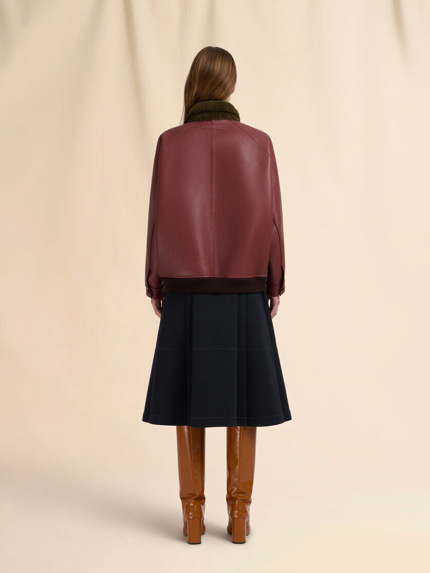 Burgundy leather jacket with shearling collar - Jackets - Image 3
