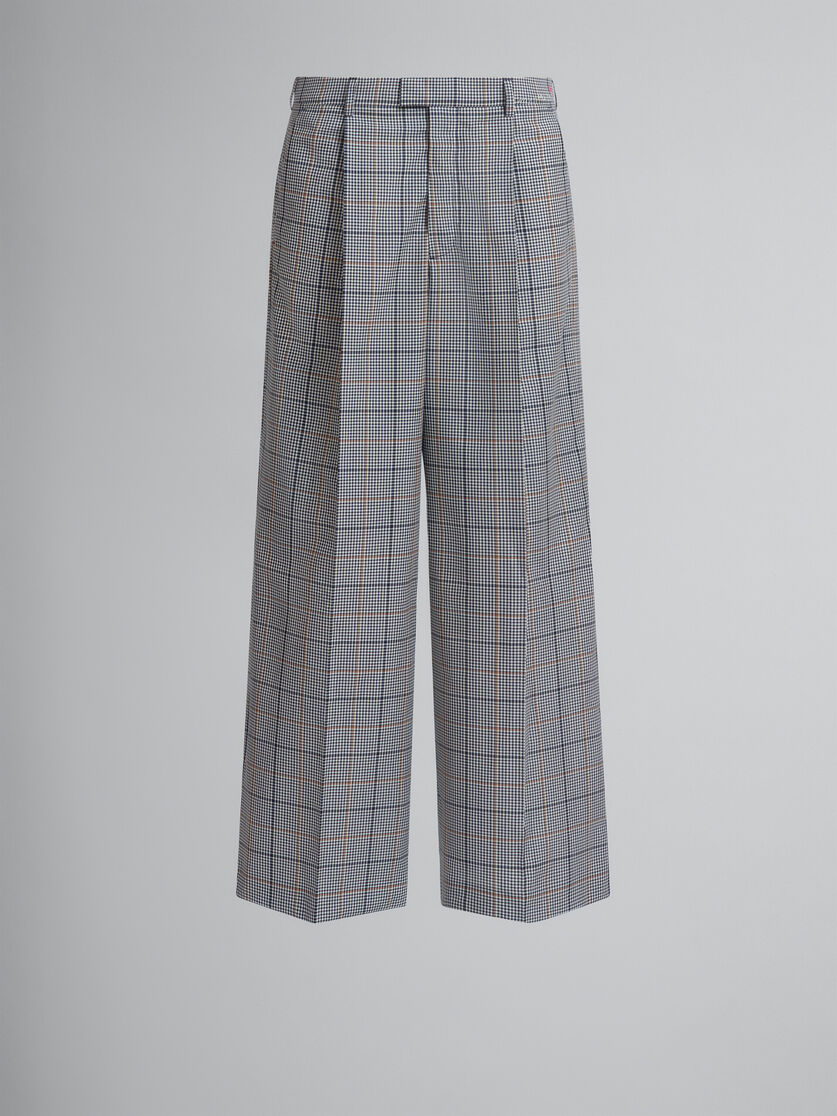 ディープブルー チェック テクノウール製 プリーツ入りパンツ | Marni