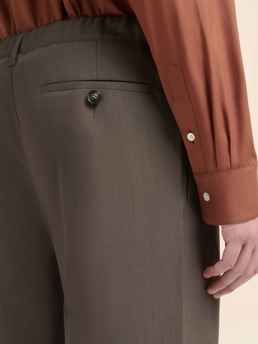 Brown wool trousers with elasticated waistband - Pants - Image 4