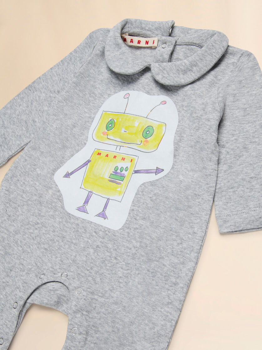Gray melange cotton romper with Robottini print - Pants - Image 3