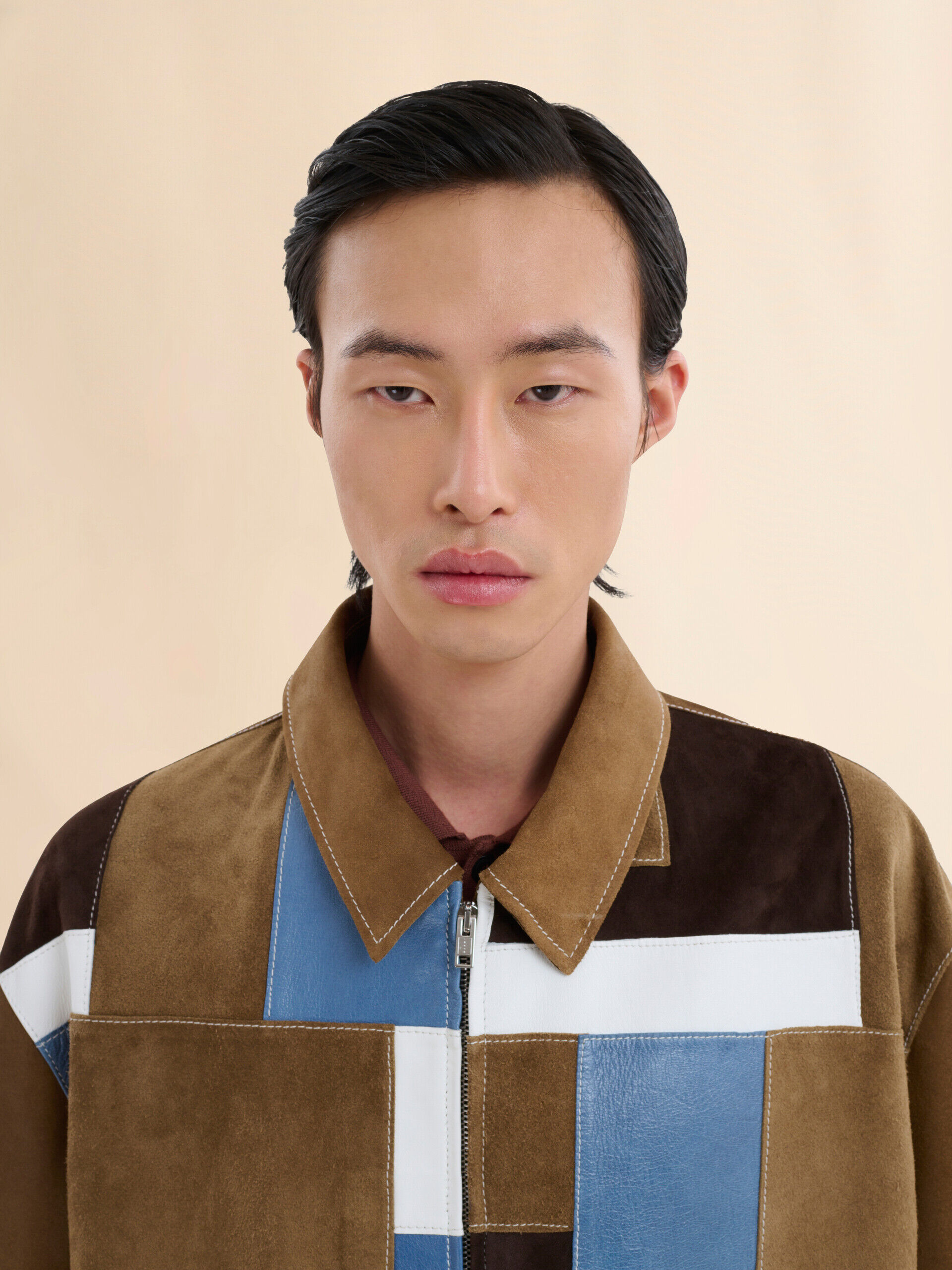 ブラウン スエードとレザー製 パッチワークジャケット | Marni