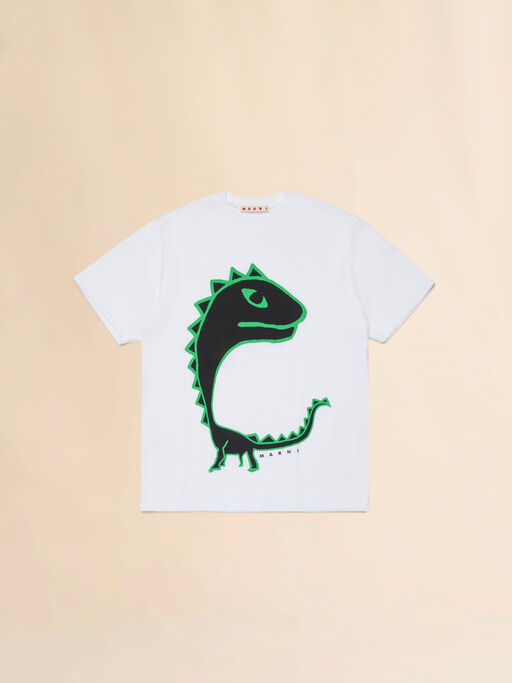 T-shirt in cotone bianco con maxi stampa Dinosauro - T-shirt