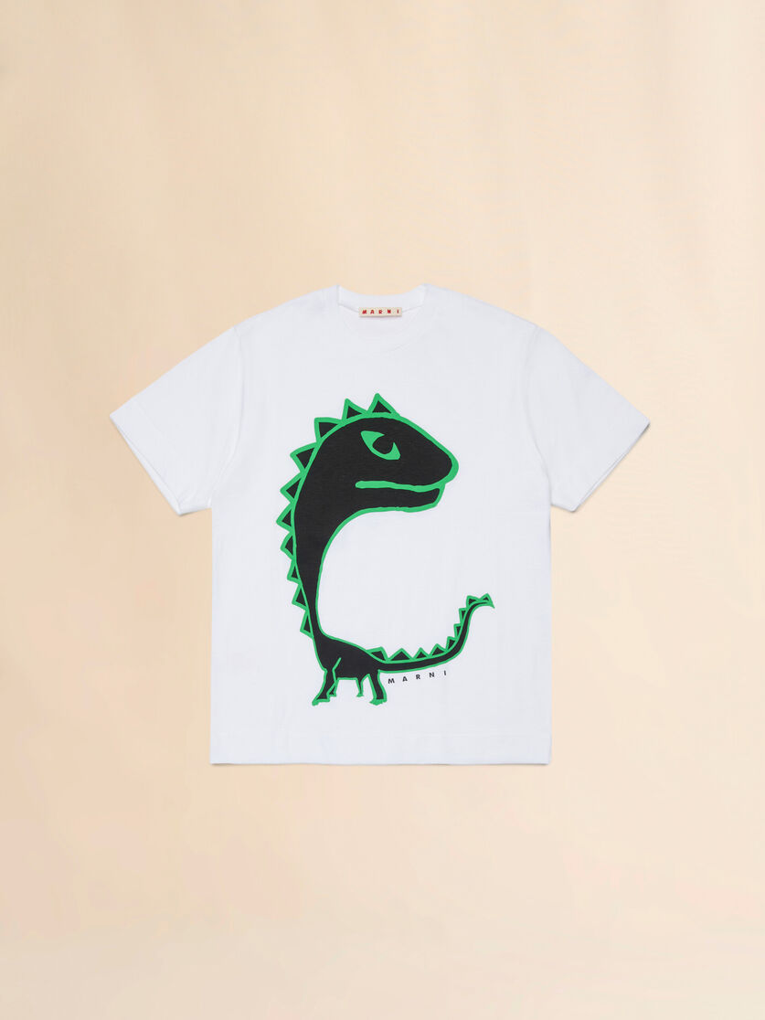 T-shirt in cotone bianco con maxi stampa Dinosauro, Image 1