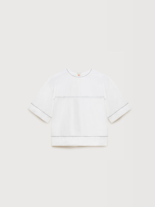 White poplin T-shirt with exposed seams - Shirts