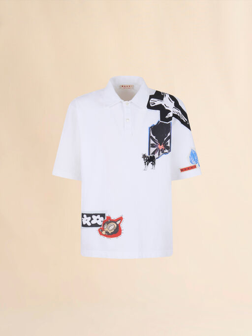 Polo in jersey bianco con applicazioni - Camicie