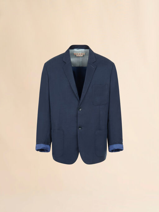 Deep blue satin single-breasted jacket - Jackets
