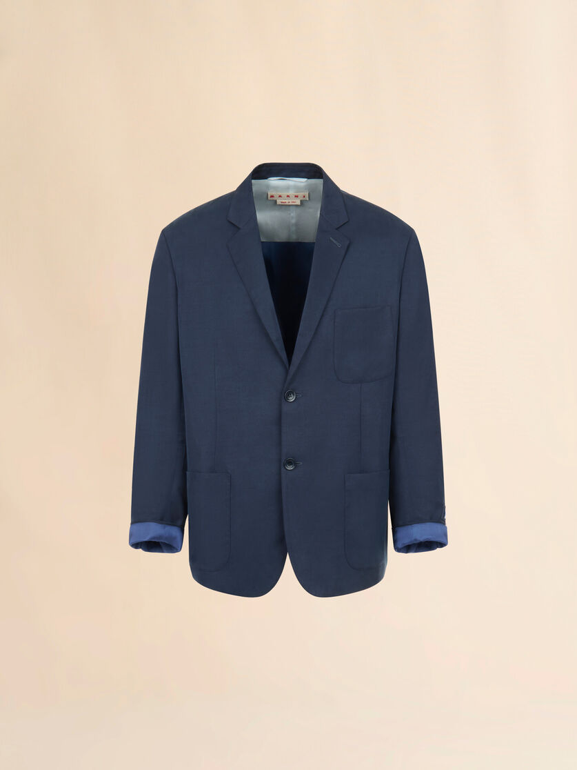 Deep blue satin single-breasted jacket, Image 1