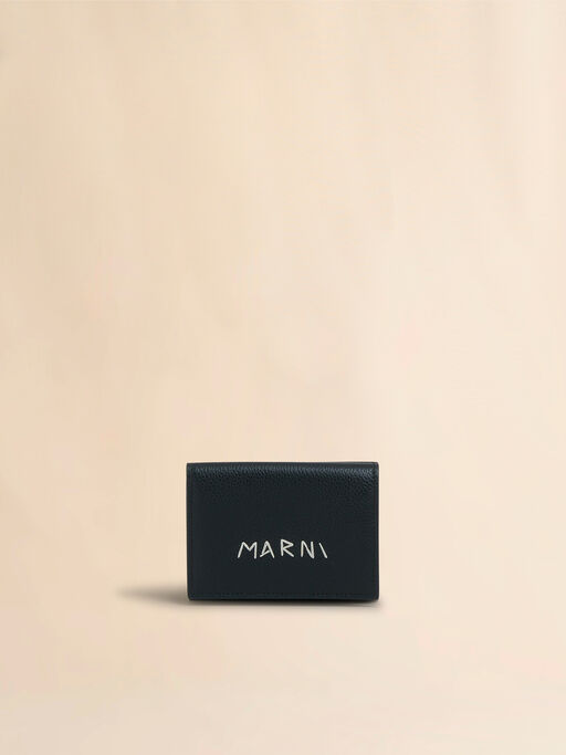 Black leather trifold wallet with Marni Mending embroidery - Wallets