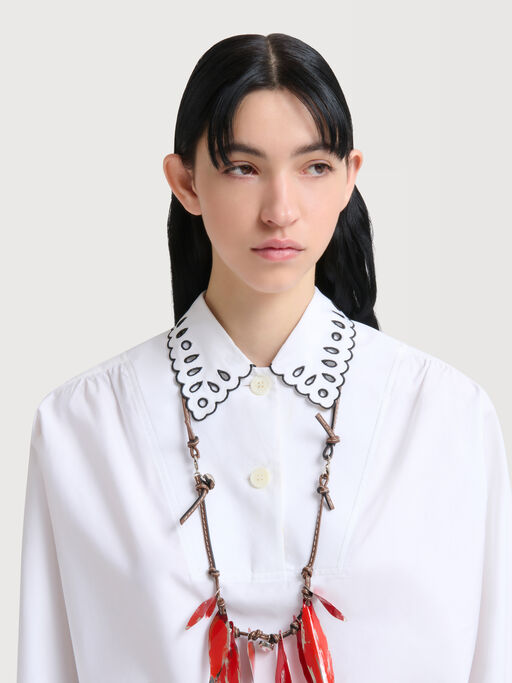 White poplin half-button shirt with broderie anglaise - Shirts