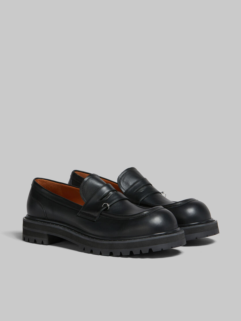 Black leather chunky loafer with piercings - Mocassin - Image 2
