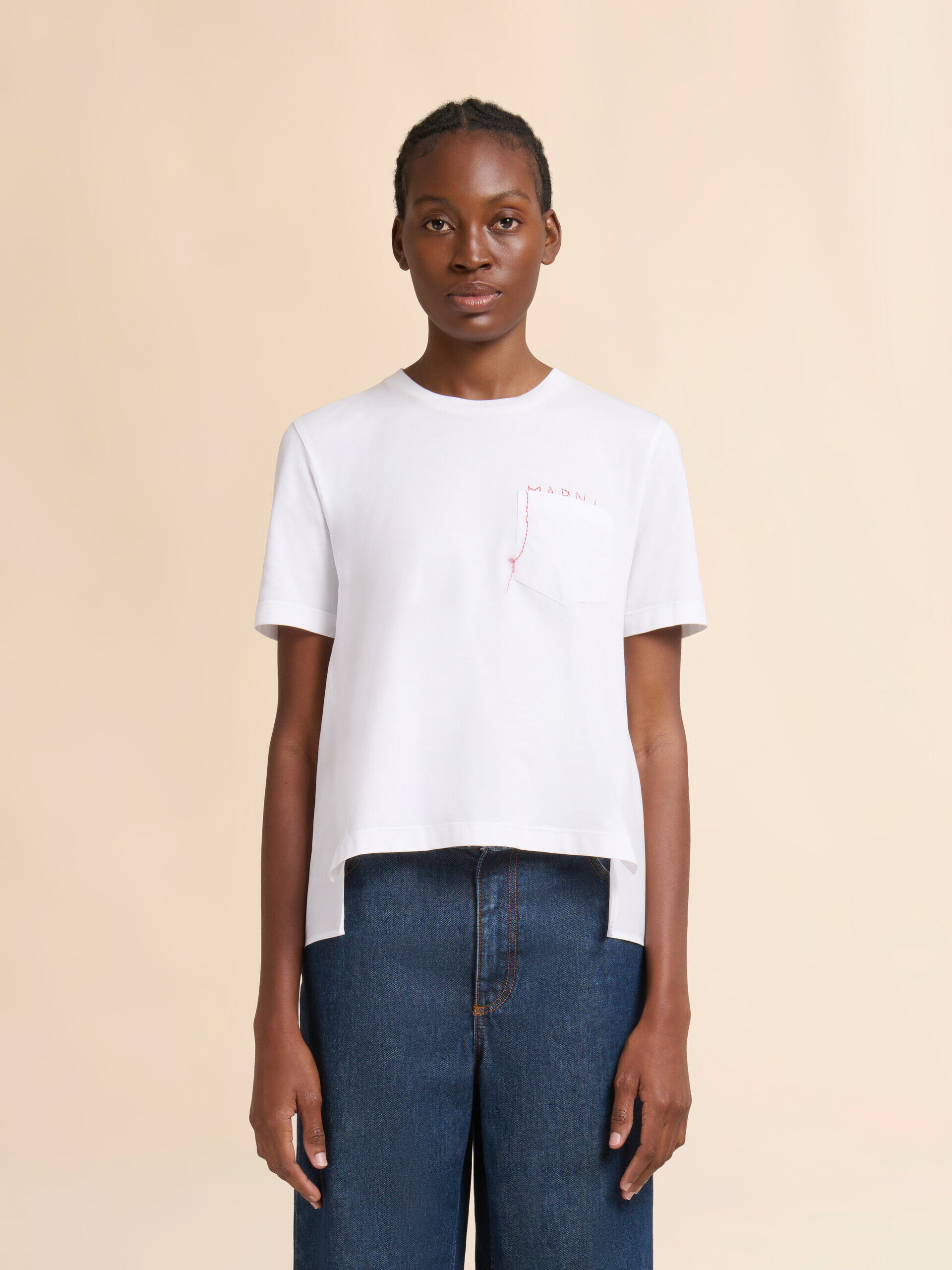 ホワイト コットン製T-シャツ ハンドステッチのマルニロゴ入り | Marni ホワイト コットン製T-シャツ ハンドステッチのマルニロゴ入り | Marni