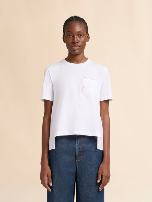ホワイト コットン製T-シャツ ハンドステッチのマルニロゴ入り - Tシャツ