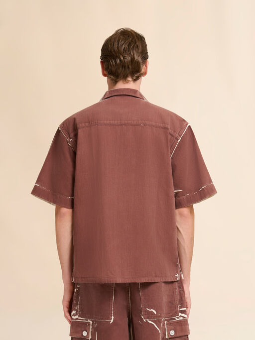 Brown screen-printed denim shirt - Shirts