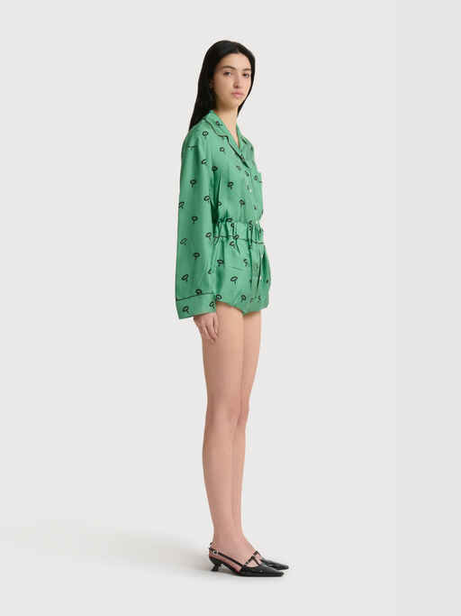 Green silk twill bloomers with floral print - Pants