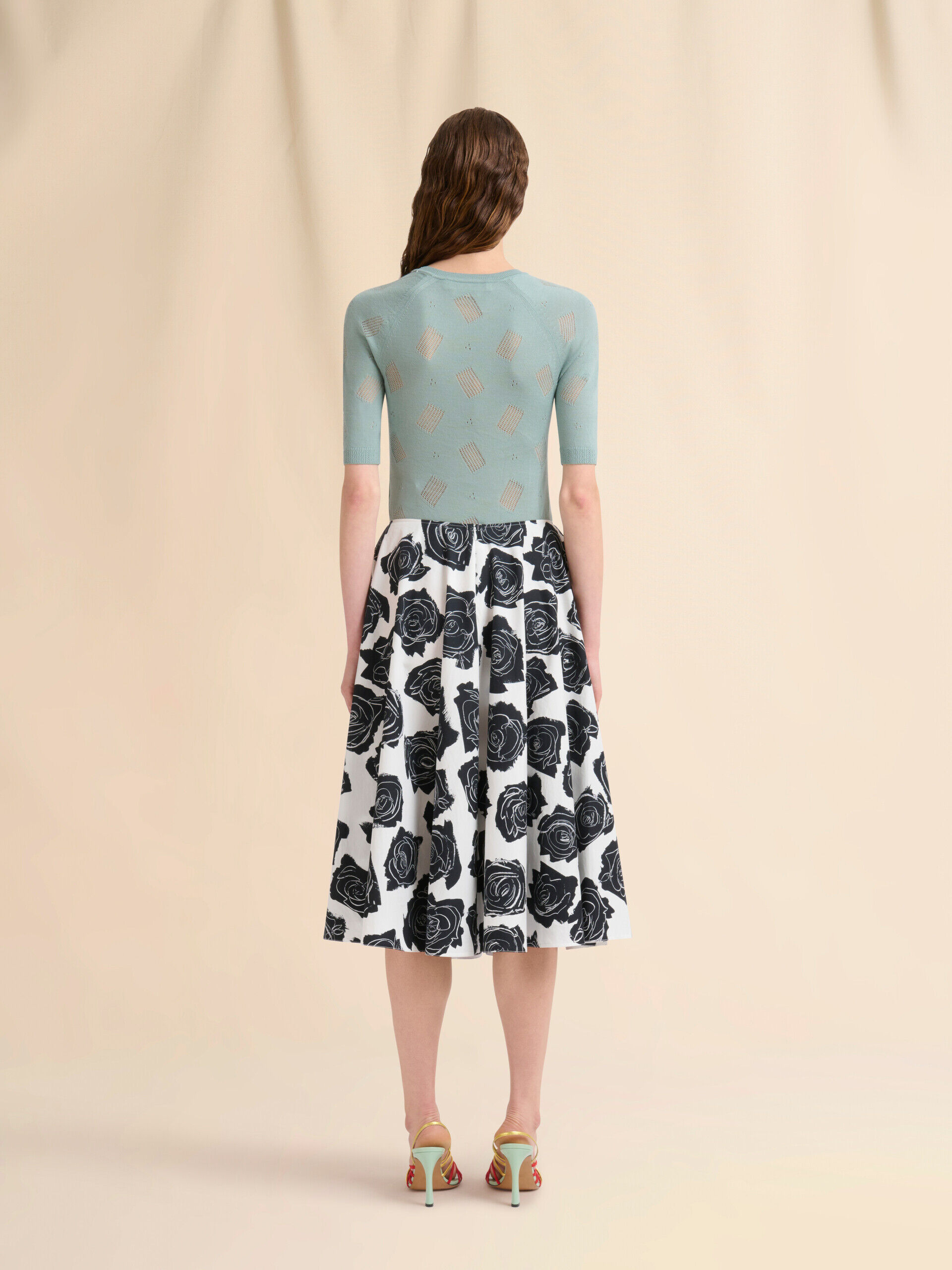 ホワイト ポプリン製ミディ丈スカート、Luna プリント | Marni