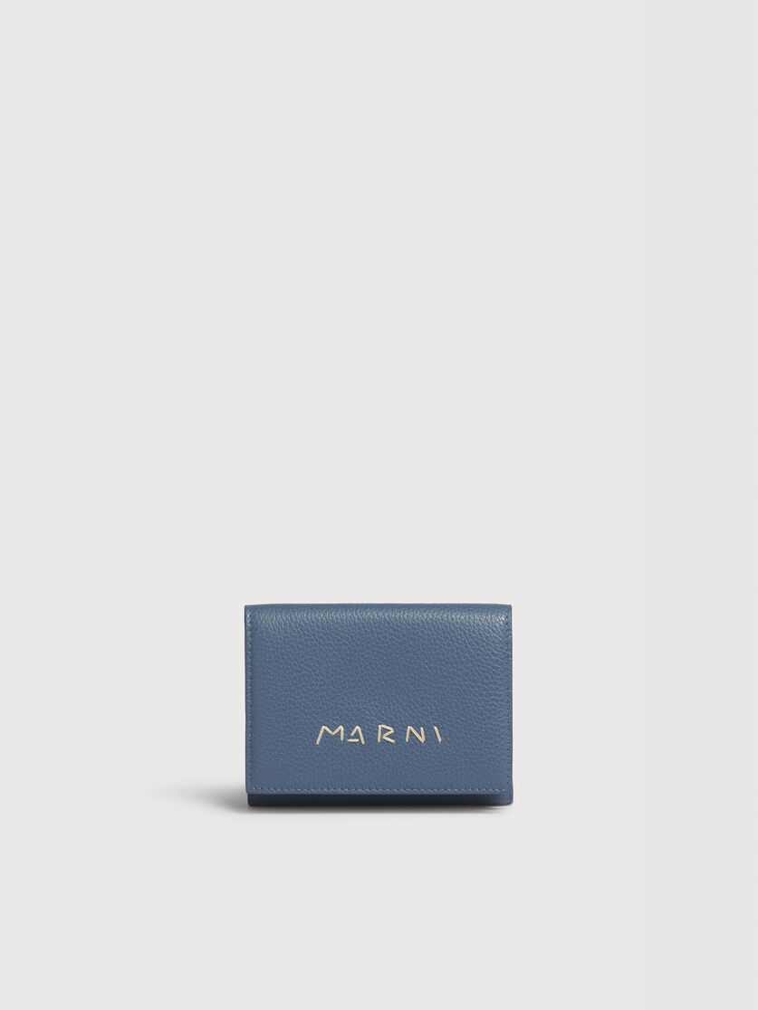 ブルー レザー製三つ折りウォレット、Marni Mending刺繍入り, Image 1