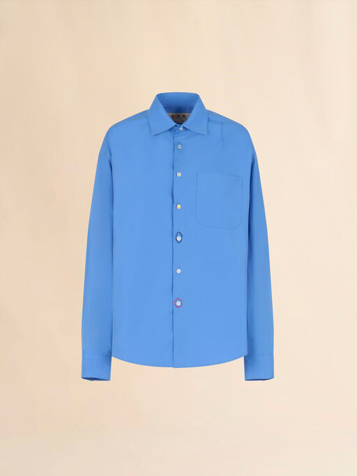 Camicia in popeline biologico blu con ricamo Marni Mendign - Camicie