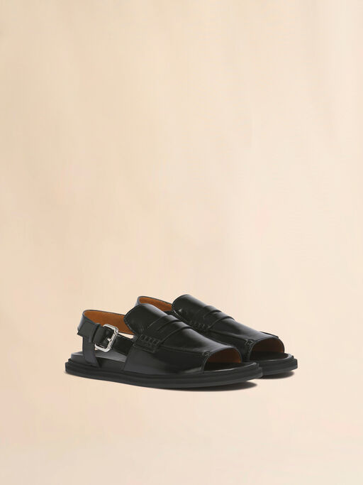 Black leather loafer sandal - Sandals